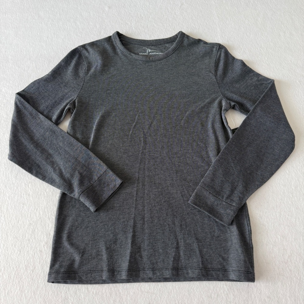 Marc Anthony Long Sleeve Tee Mens Small Charcoal Grey Slim Fit Micro-Texture